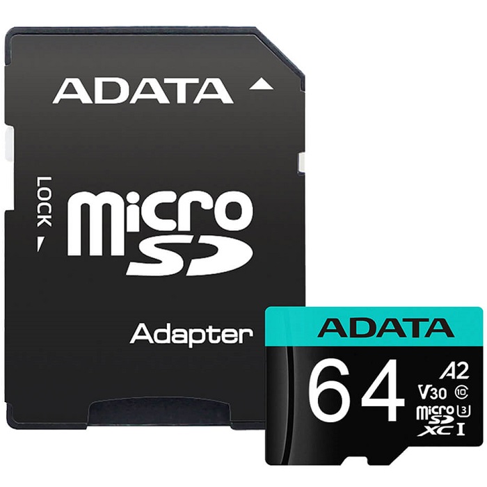MEM MICRO SDXC ADATA 64GB UHS-I U3 V30S A2 C/A AUSDX64GUI3V30SA2-RA1