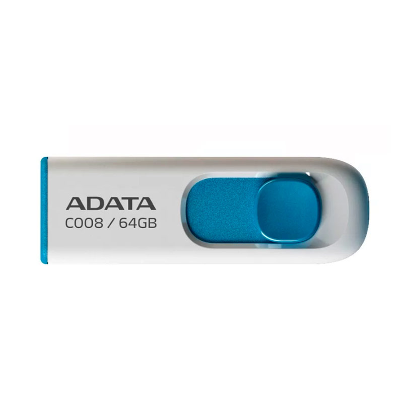 MEMORIA FLASH ADATA C008 64GB USB 2.0 BLANCO/AZUL (AC008-64G-RWE)     