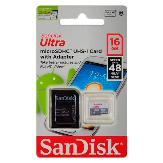 MEMORIA SANDISK MICRO SDXC ULTRA 16GB CL10 C/A (SDSQUNS-016G-GN3MA)
