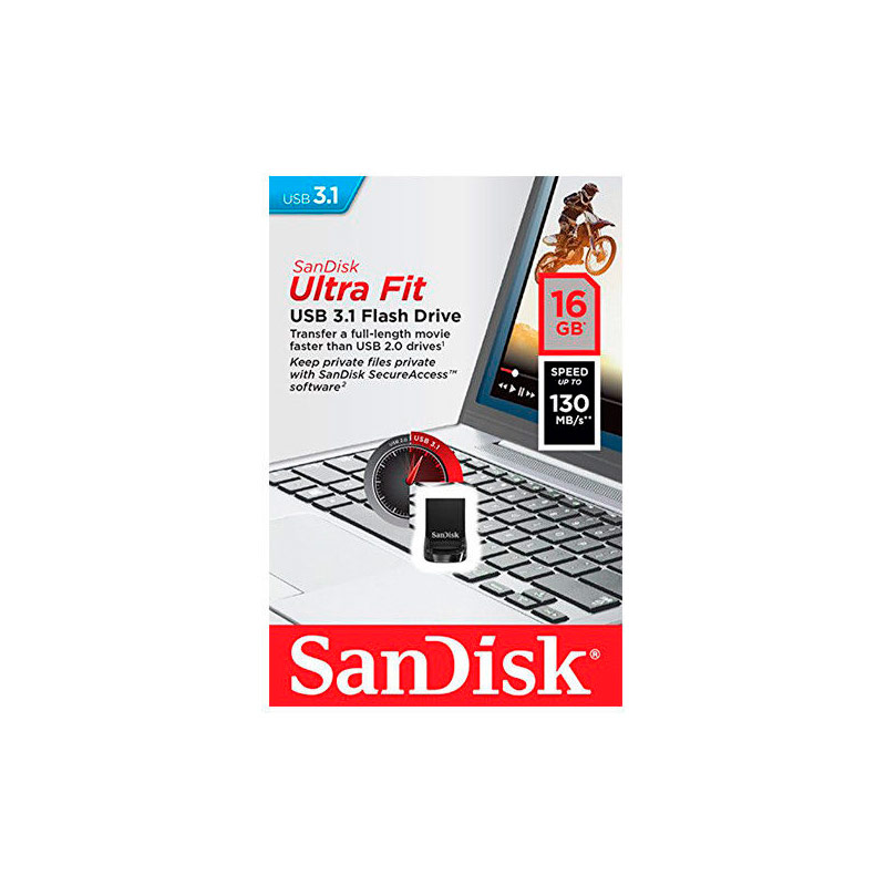 MEMORIA FLASH SANDISK ULTRA FIT 16GB NEGRO USB 3.1 (SDCZ430-016G-G46)
