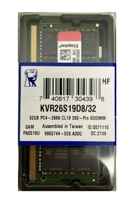 MEMORIA DDR4 KINGSTON 32GB 2666MHZ CL19 SODIMM (KVR26S19D8/32)