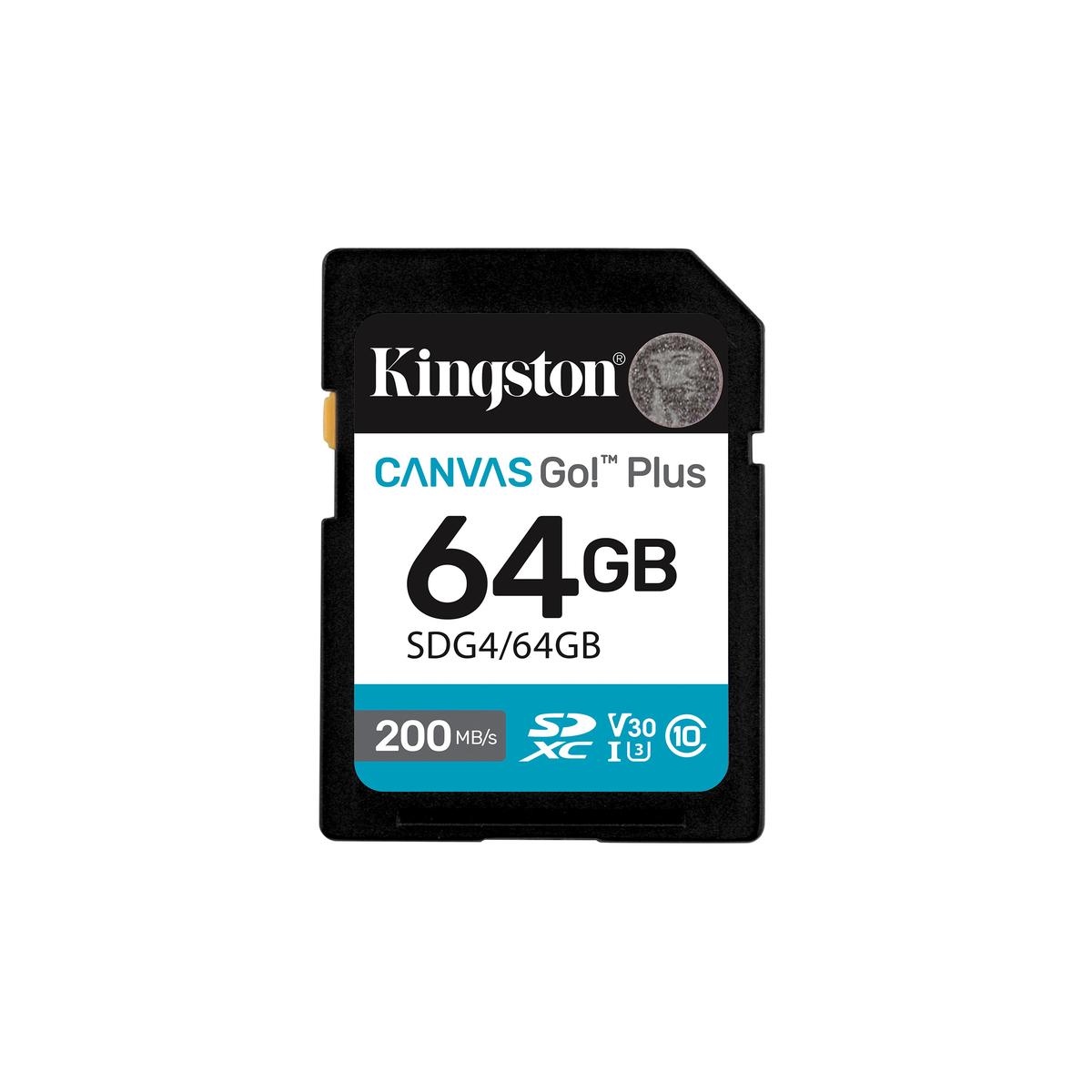 MEMORIA SDXC KINGSTON 64GB CANVAS GO PLUS G4 C10 UHS-I V30 (SDG4/64GB)