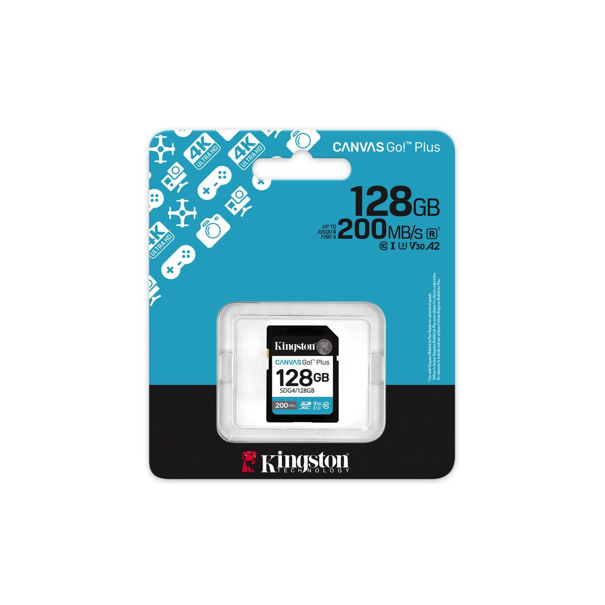 MEMORIA SDXC KINGSTON 128GB CANVAS GOPLUS G4 C10 UHS-I V30 (SDG4/128GB)