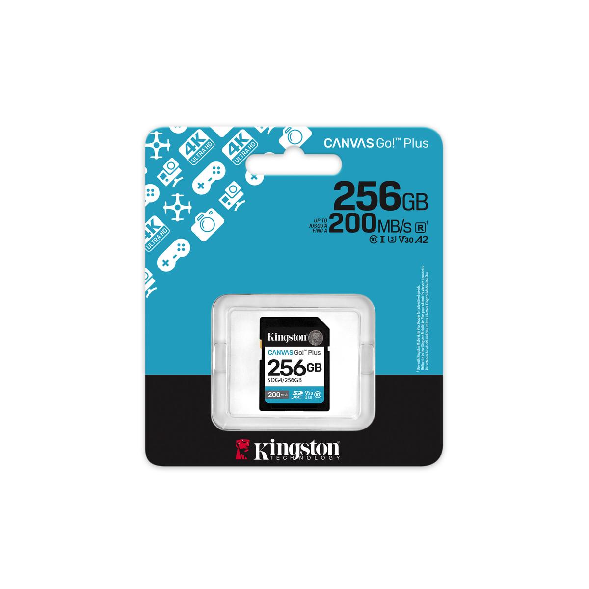 MEMORIA SDXC KINGSTON 256GB CANVAS GOPLUS G4 C10 UHS-I V30 (SDG4/256GB)