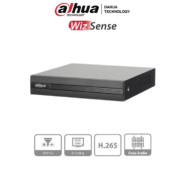 DVR DAHUA 4 CANALES 5 MPX LITE/ WIZSENSE/ 4 CAN + 2 IP (DH-XVR1B04H-I)