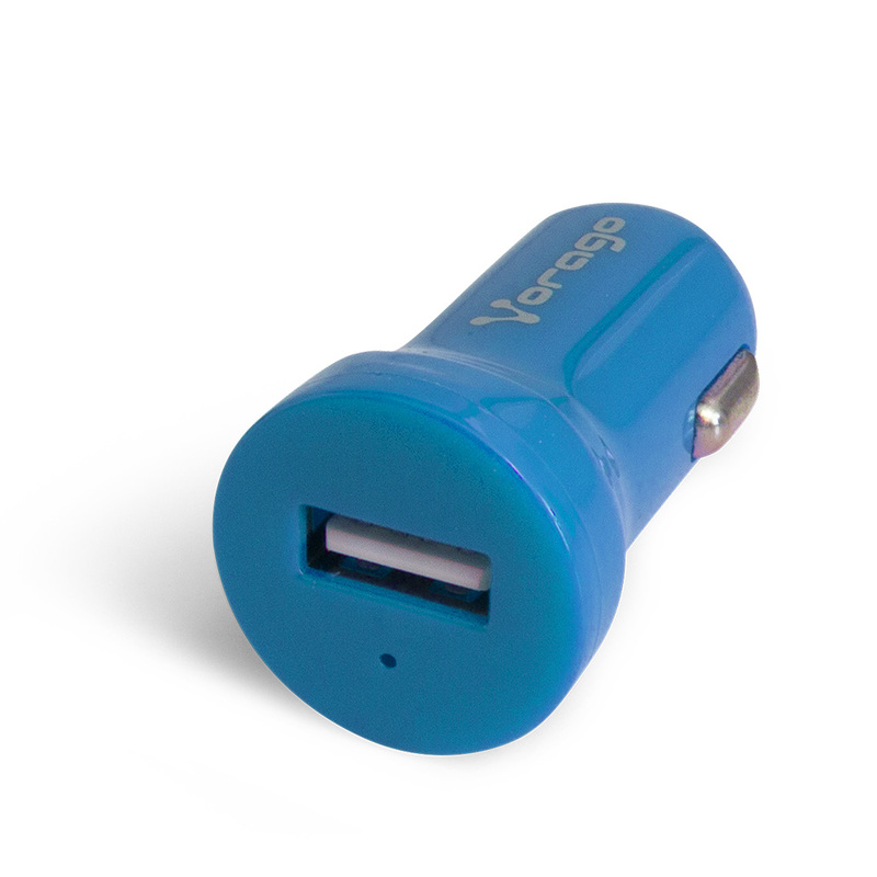 CARGADOR PARA AUTO VORAGO 1XUSB 2.0 COLOR AZUL 1 AMP AU-101-BL