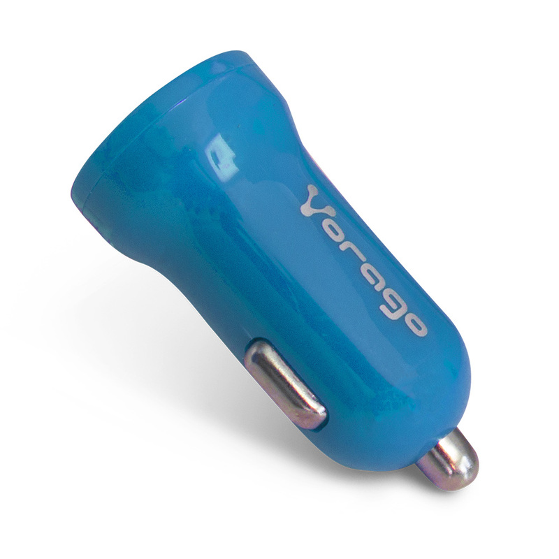 CARGADOR PARA AUTO VORAGO 1XUSB 2.0 COLOR AZUL 1 AMP AU-101-BL