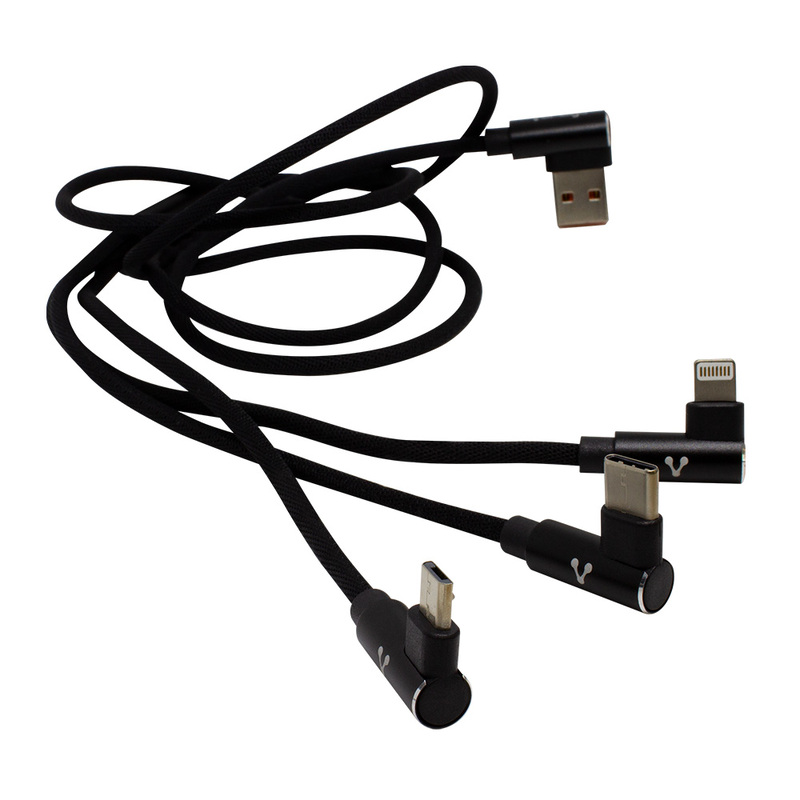 CABLE VORAGO CAB-308 MICRO USB/ LIGHTNING/ TIPO C 2.4A NEGRO