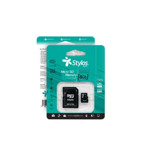 MEMORIA MICRO SD STYLOS 8 GB CLASE 10 CON ADAPTADOR STMSD81B