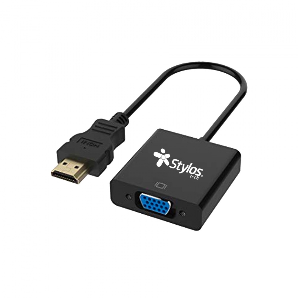 ADAPTADOR STYLOS VGA HEMBRA A HDMI MACHO CON AUX 3.5MM NEGRO STACHV1B