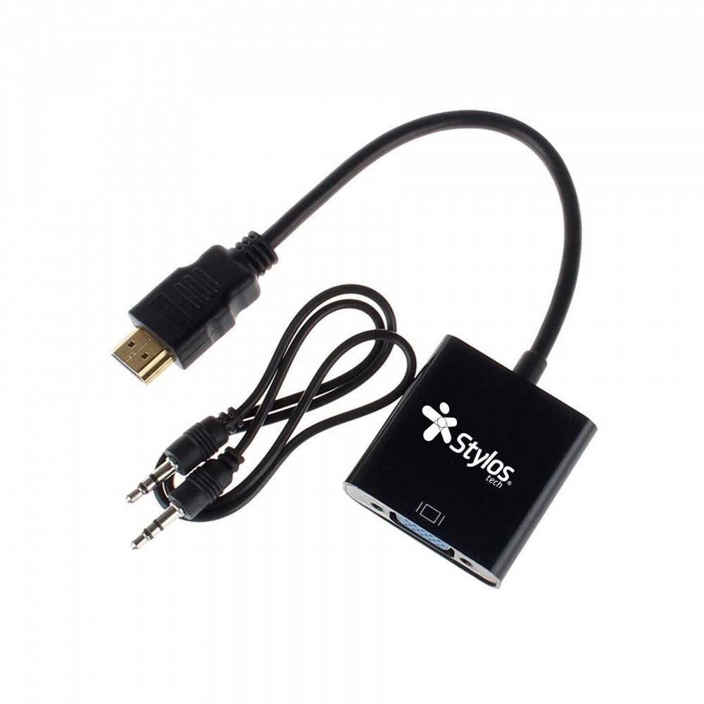 ADAPTADOR STYLOS VGA HEMBRA A HDMI MACHO CON AUX 3.5MM NEGRO STACHV1B