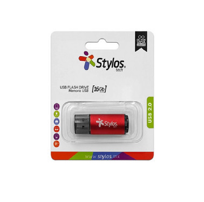MEMORIA USB STYLOS ST215 16 GB FLASH 2.0 METAL C/TAPA ROJO STMUS72W