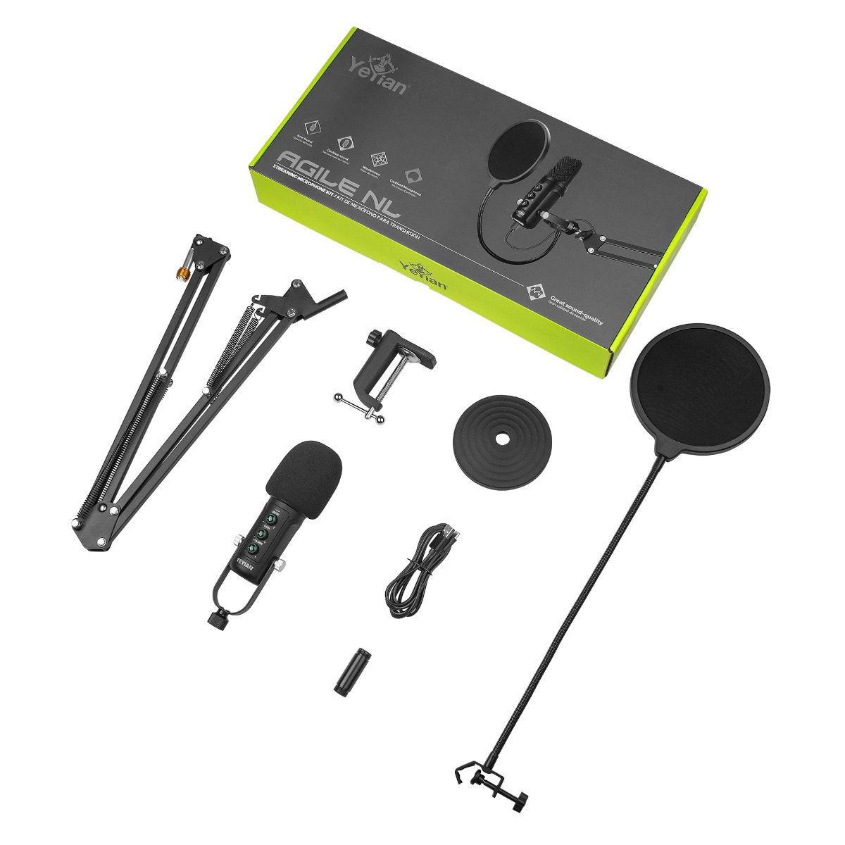 KIT MICROFONO CONDENSADOR USB YEYIAN YSA-UCHQ-01 AGILE NL NEGRO