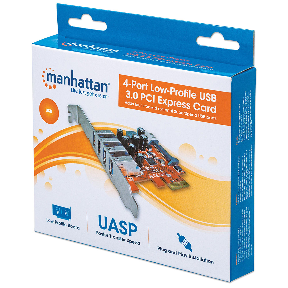 TARJETA USB 3.0 MANHATTAN PCI-E 4 PTOS BRACKET CORTO 152884