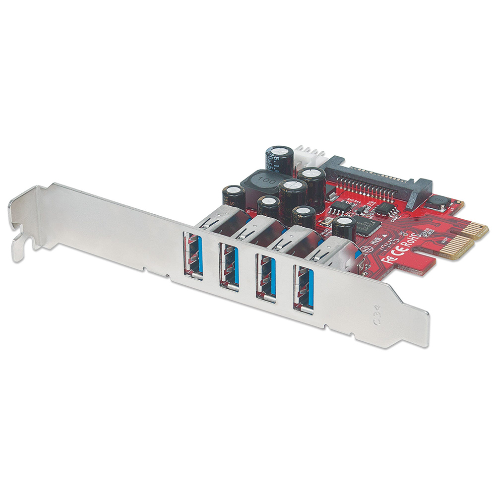 TARJETA USB 3.0 MANHATTAN PCI-E 4 PTOS BRACKET CORTO 152884