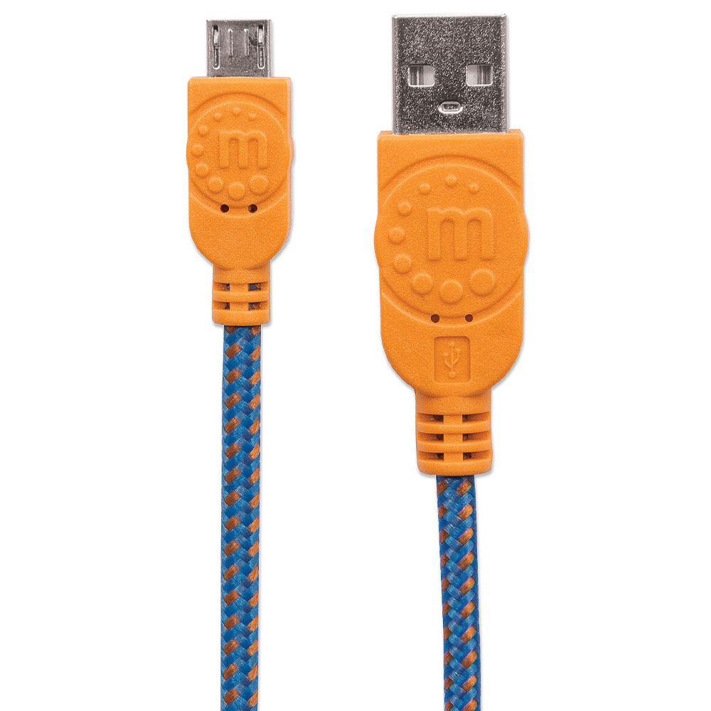 CABLE MANHATTAN USB V2 A-MICRO B 1M TEXTIL NARANJA/AZUL BLISTER 394024