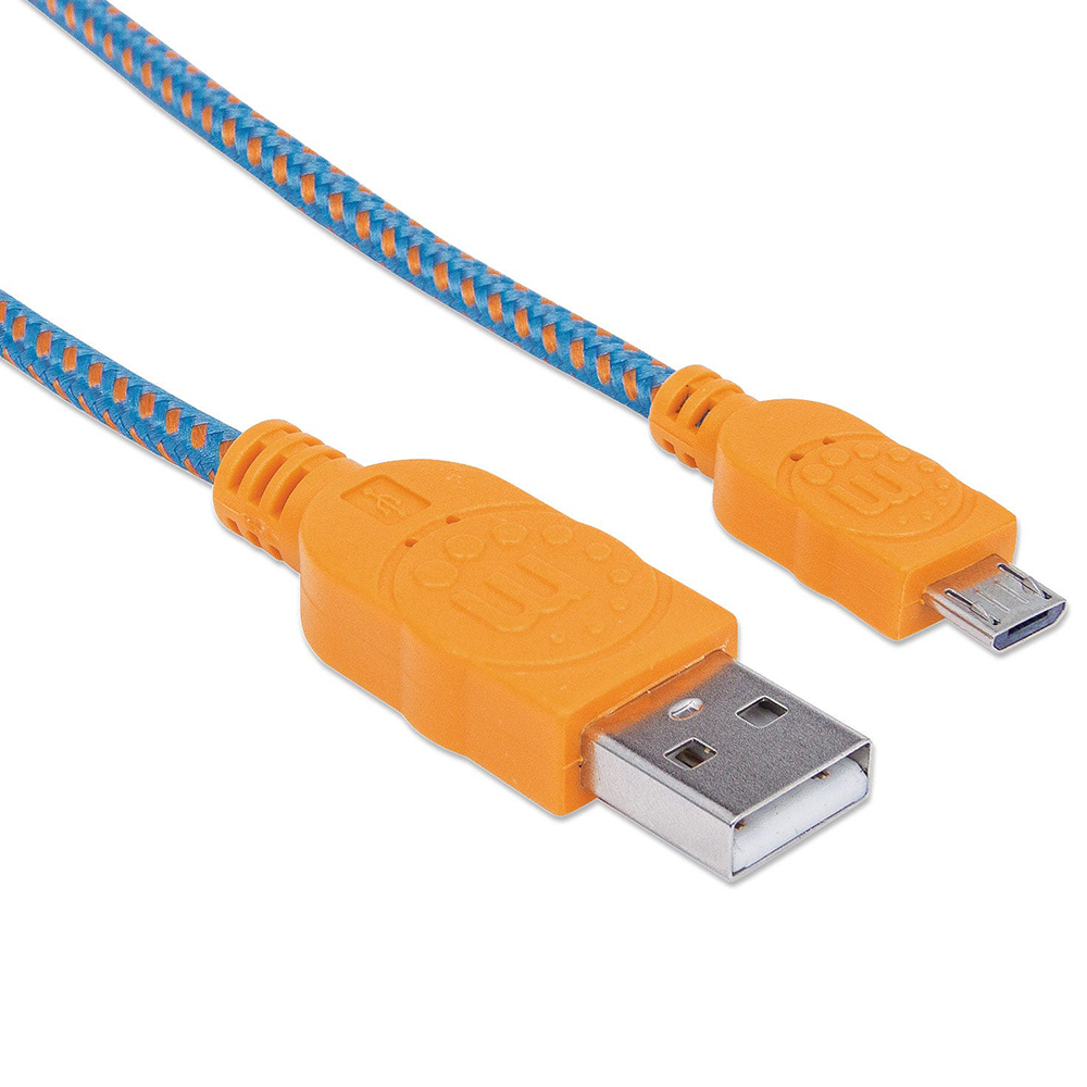 CABLE MANHATTAN USB V2 A-MICRO B 1M TEXTIL NARANJA/AZUL BLISTER 394024