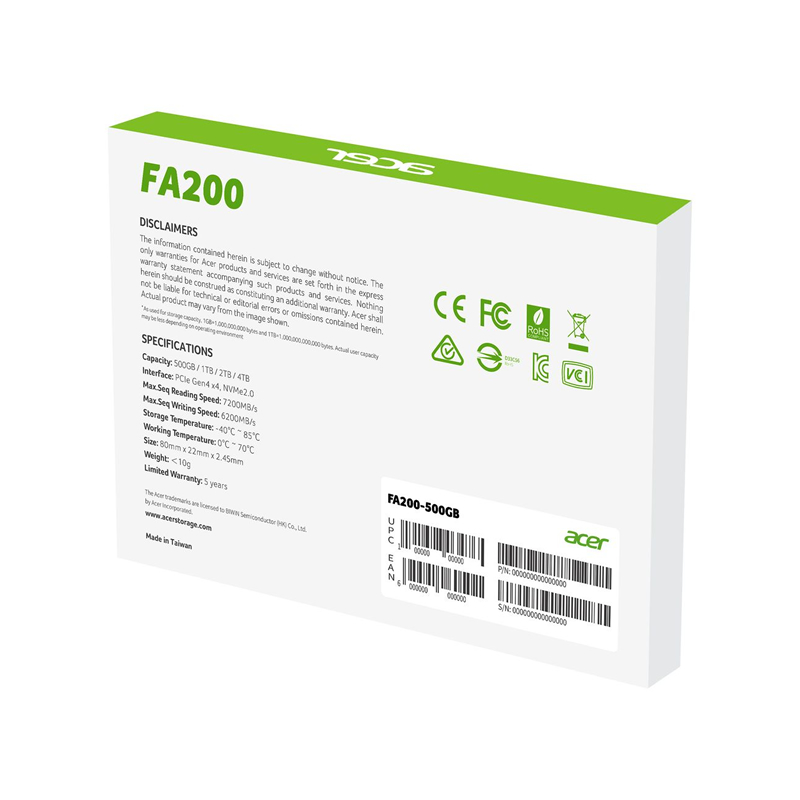 UNIDAD SSD ACER FA200 500GB M.2 NVME GEN4 7200MB/S (BL.9BWWA.123)