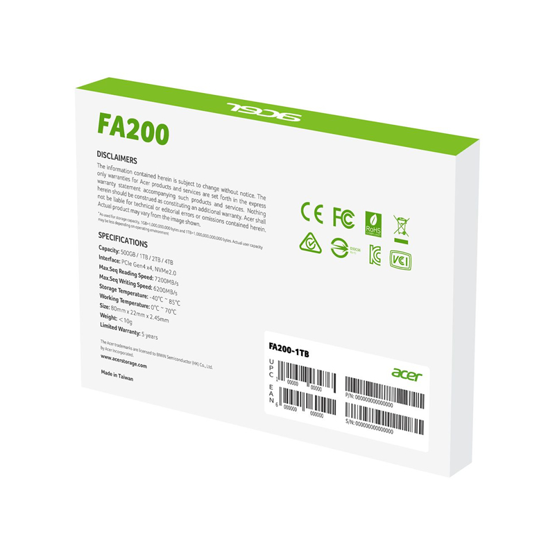 UNIDAD SSD ACER FA200 1TB M.2 NVME GEN4 7200MB/S (BL.9BWWA.124)