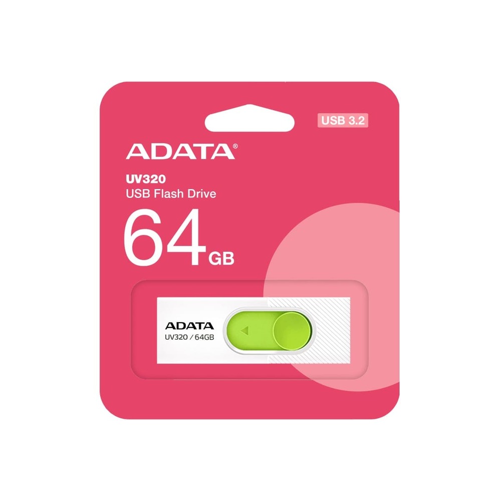 MEMORIA FLASH ADATA UV320 64GB USB 3.2 WHITE-GREEN (AUV320-64G-RWHGN)