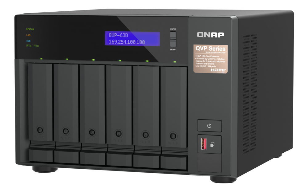 QNAP-NVR 6 BAHIAS 8CANALES VMS INTEGRADO VIGILANCIA IPHDMI(QVP-63B-US)