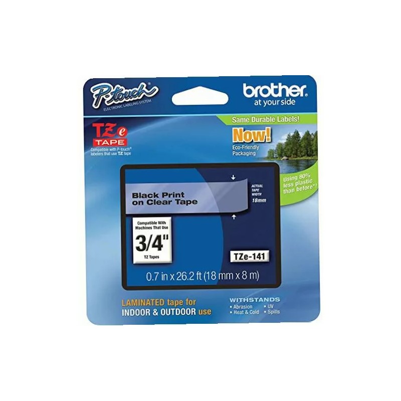 CINTA BROTHER LAMINADA NEGRO SOBRE CLARO 18MMX8M TZE141