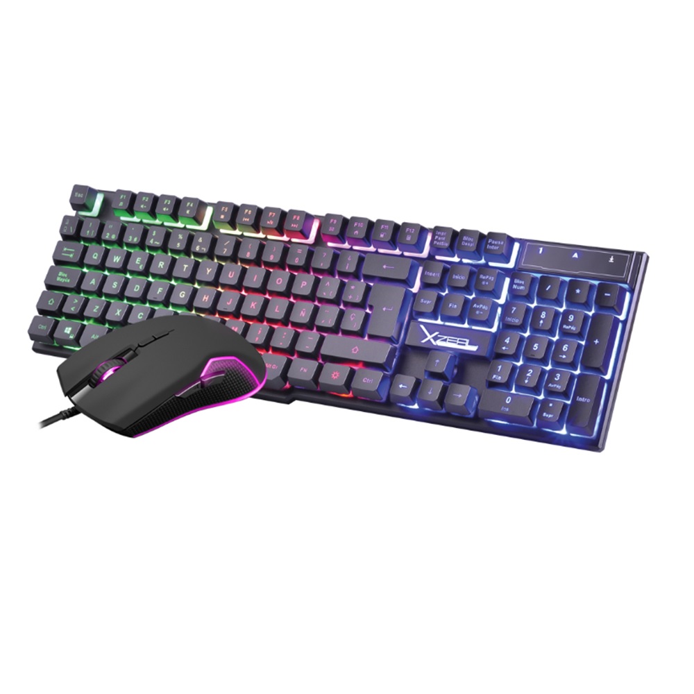 KIT TECLADO Y MOUSE XZEAL STARTER MEMBRANA LUZ RAINBOW (XSKTALRW1B)