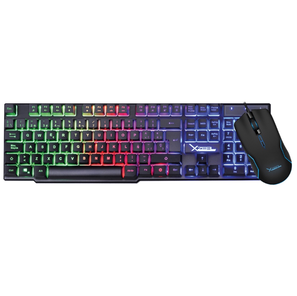 KIT TECLADO Y MOUSE XZEAL STARTER MEMBRANA LUZ RAINBOW (XSKTALRW1B)