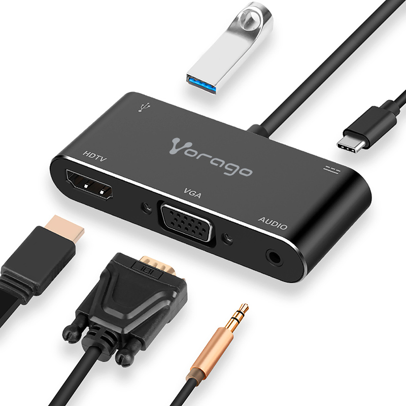 CONVERTIDOR VORAGO 5 EN 1 USB C A HDMI,VGA,USB 3.0,3.5MM,PD ADP-350