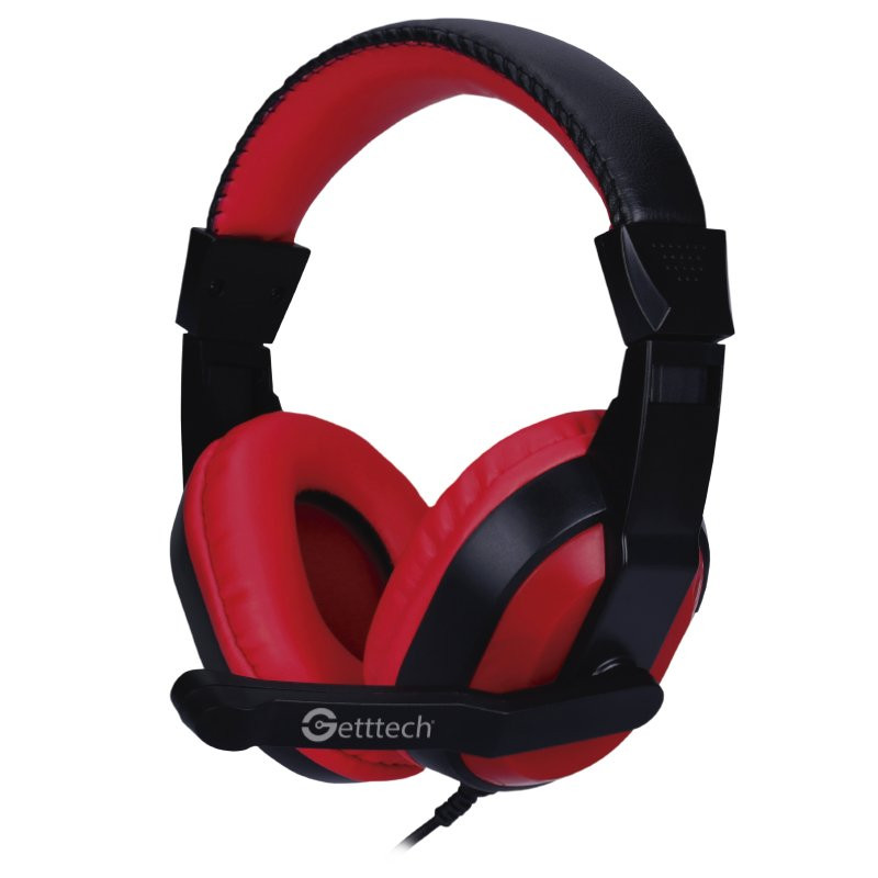 DIADEMA HEADSET GETTTECH GH-2100 STREAM 3.5MM/MIC RETRACTIL/NEGRO/ROJO (ED)