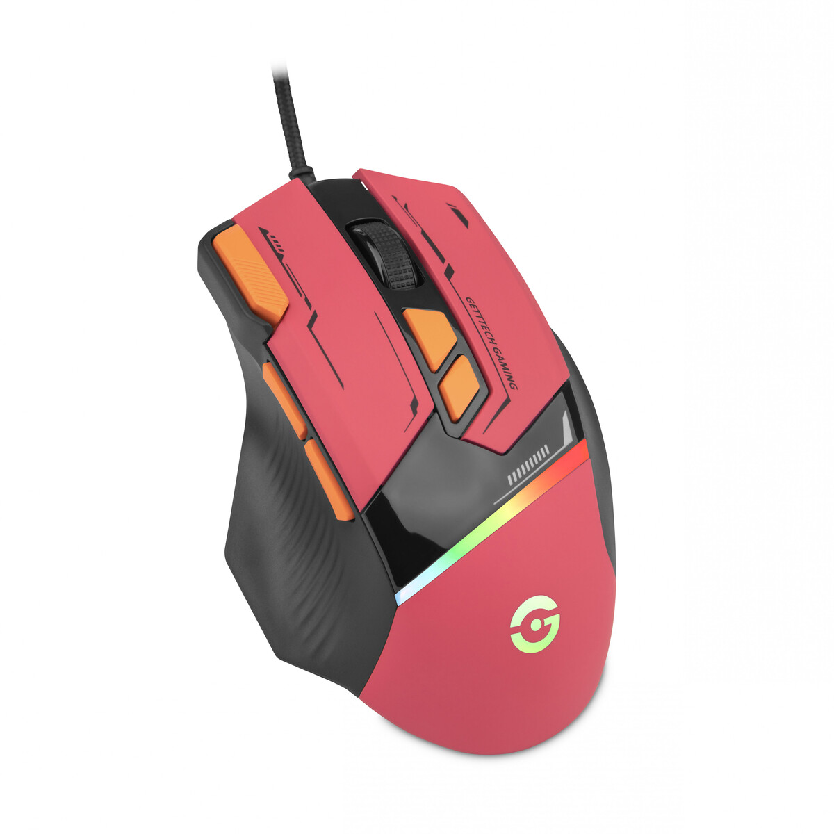 MOUSE GETTTECH GAMER 7200 DPI RGB USB ROJO/NARANJA GPM-RGBWR-G1-RD