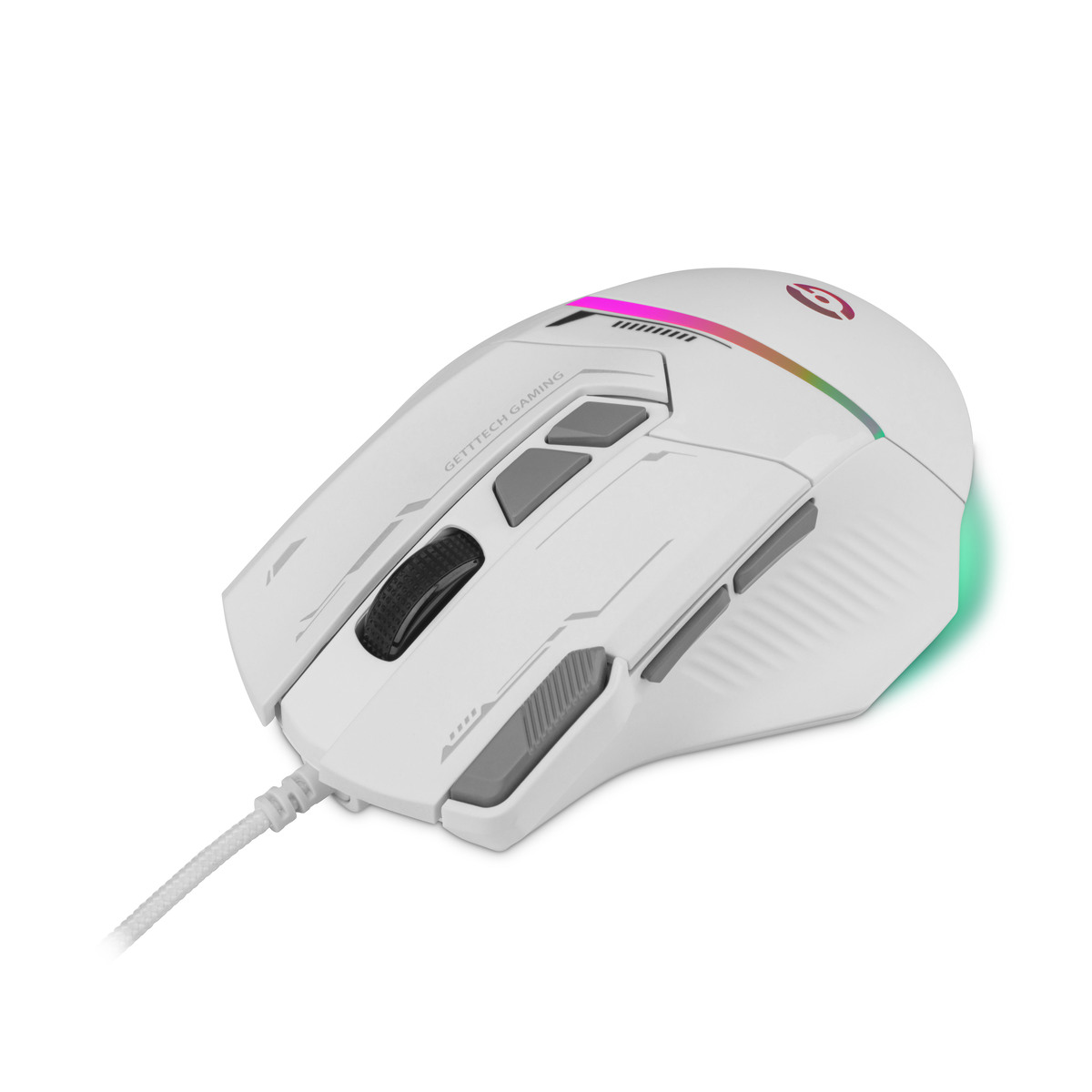 MOUSE GETTTECH GAMER 7200 DPI RGB USB BLANCO/GRIS GPM-RGBWR-G1-WH
