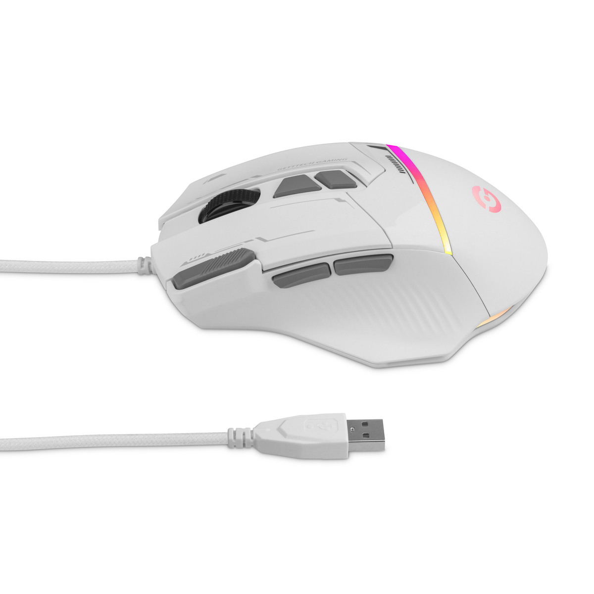 MOUSE GETTTECH GAMER 7200 DPI RGB USB BLANCO/GRIS GPM-RGBWR-G1-WH