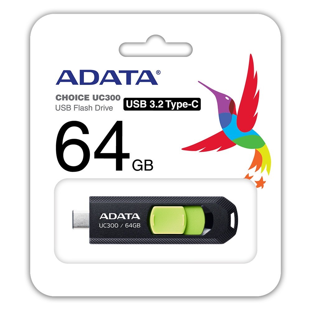 MEMORIA FLASH ADATA UC300 64GB USB-C 3.2 VERDE (ACHO-UC300-64G-RBK/GN)